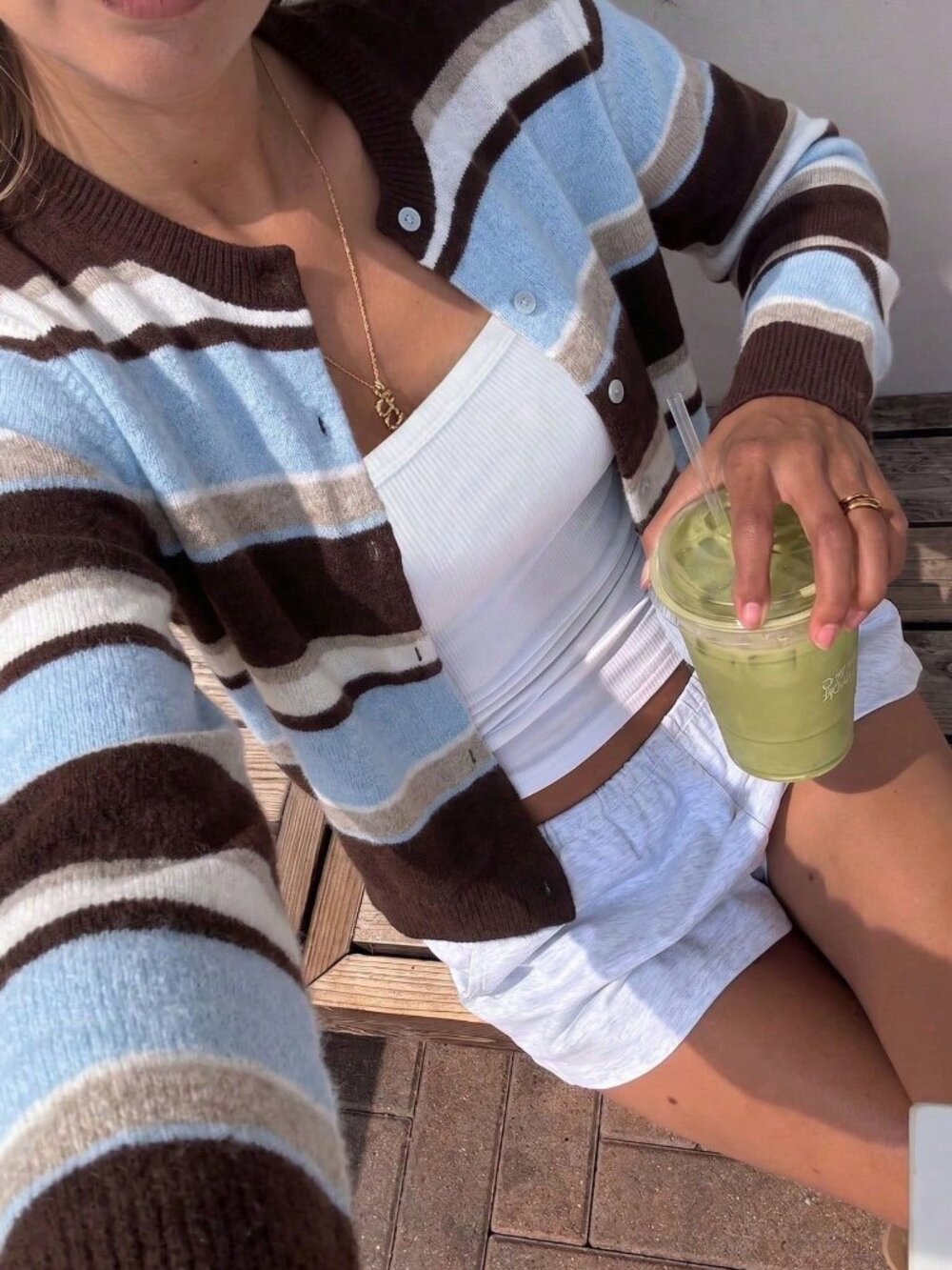 Multicolor Casual Women's Striped Knit Cardigan with Long Sleeve Neck Street Top - Picture 6 of 7